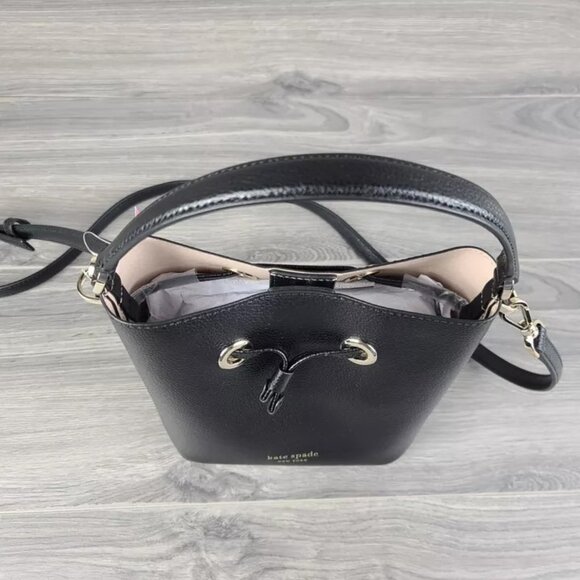 Euc Kate Spade Southport Ave Hanna Black Leather Crossbody Bag Bucket Handbag - Picture 4 of 11